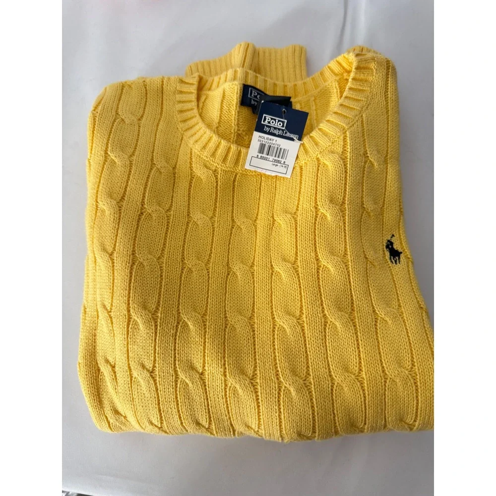 Polo Ralph Lauren Kids Yellow Cable Knit Cotton Sweater Boys Large 14-16 NWT